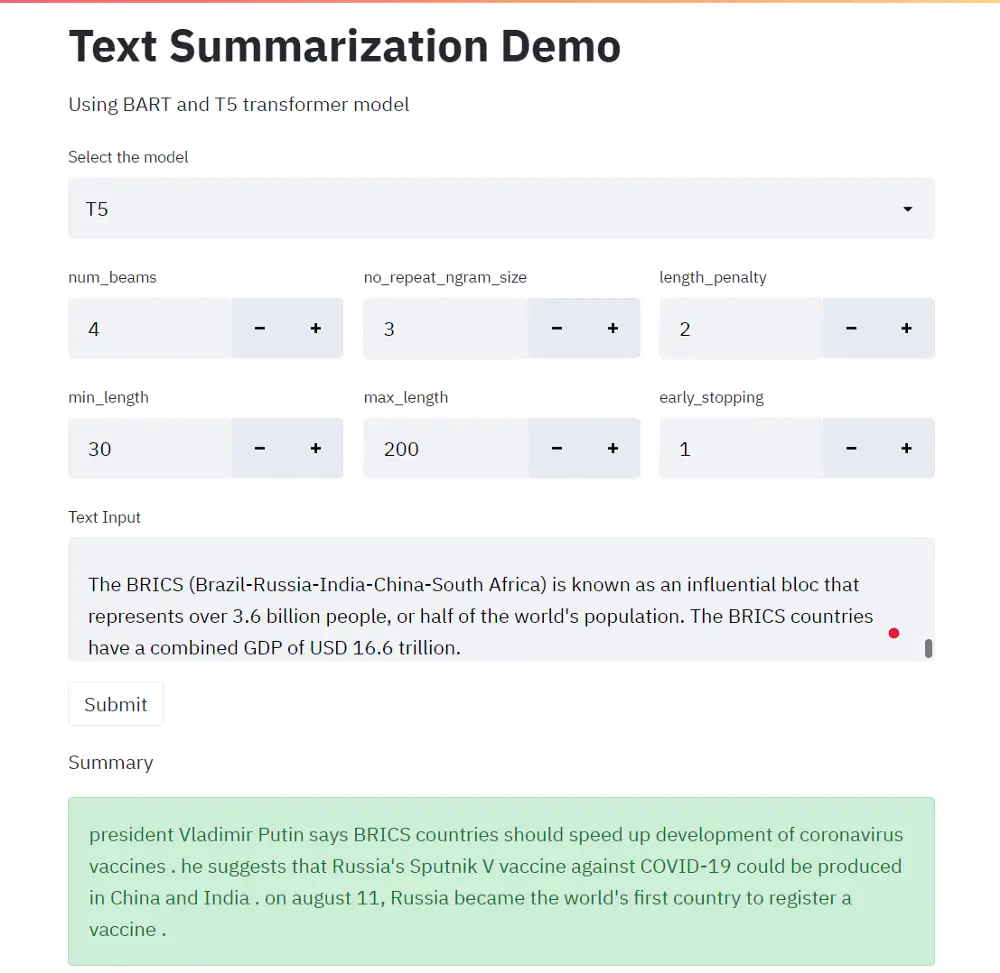 streamlit summarization 5