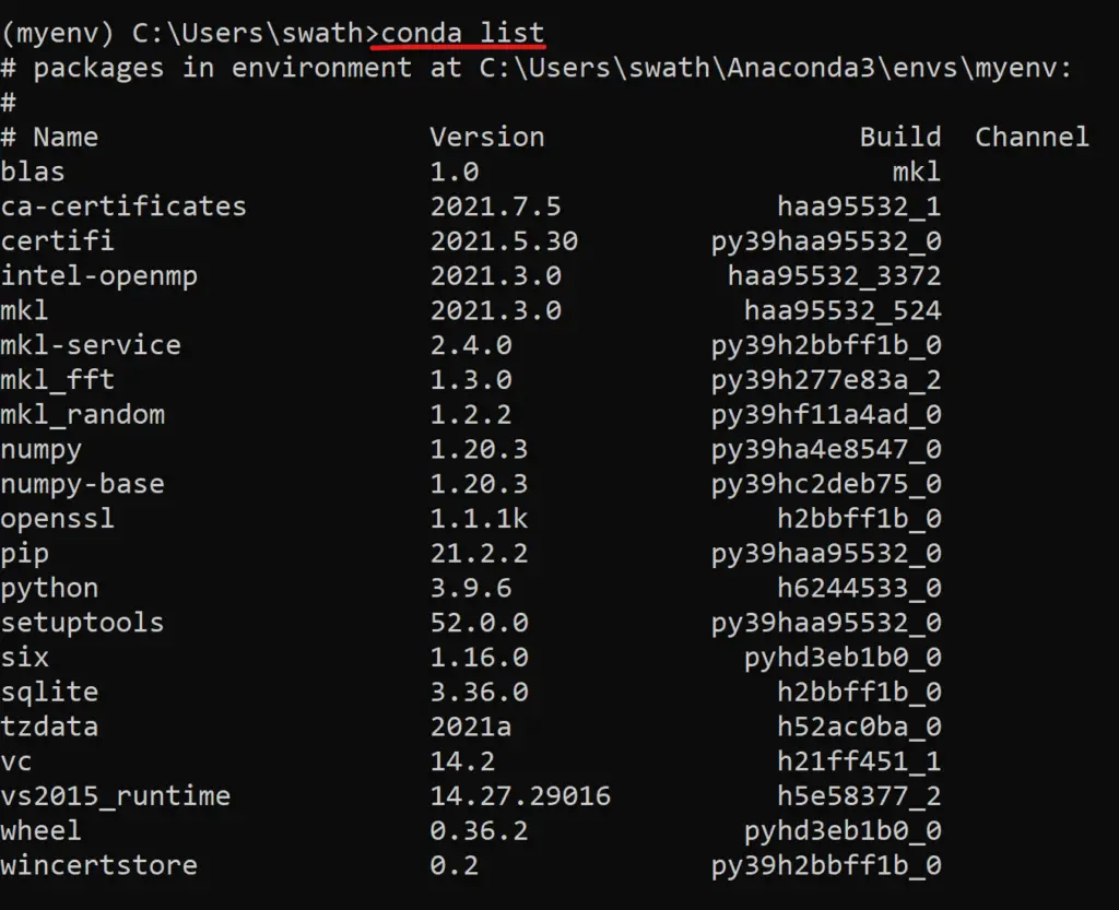 anaconda list packages installed