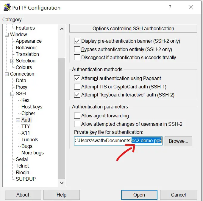 putty step4 - load private key