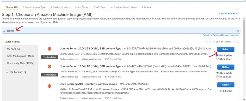 step1-choose an amazon machine image