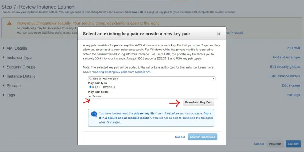 step7-download key pair