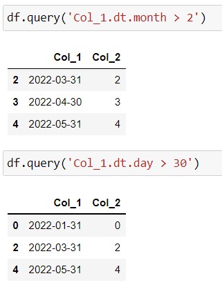 pandas query method - filter by date accessor